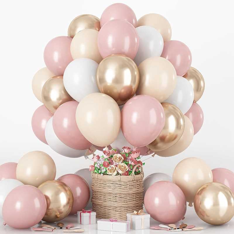 Dusty Pink Balloons 60 PCS Set – 12 Inch Pink White and Rose Gold Latex for Wedding Party Supplies and Birthday Decoration Arch Garland
