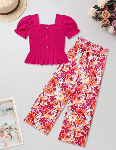 Image of Girls Clothes Solid Color Square Collar Stretch Top and Wide Leg Pants Clothes for Teen Girls 6-14Y