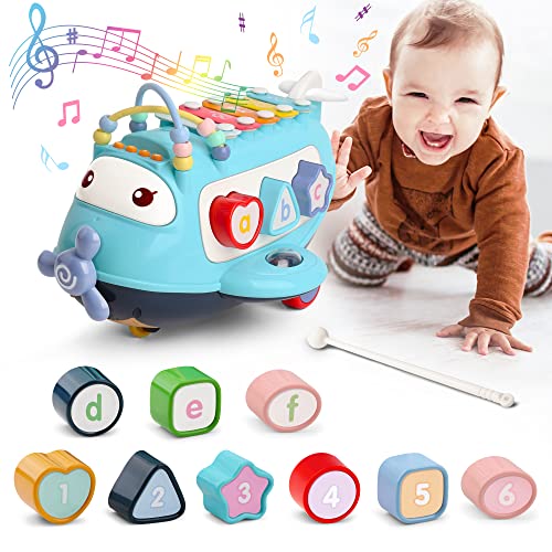 Image of Dwi Dowellin Musical Airplane Toy, Baby Toys with Music Theme, Blue, Pink, Green, Yellow, Ages 6-12 Months, 1-3 Years