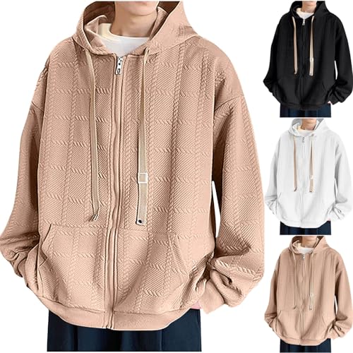 Cambkatl Men's Zip Up Jacquard Hoodies Loose Long Sleeve Full-Zip Sweatshirt Outerwear Casual Sports Coat with Pockets2