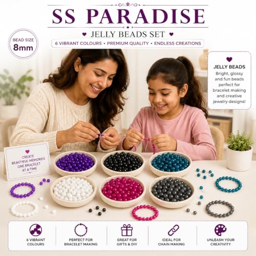 Image of SS Paradise 8mm Glass Beads (6 Colors 300 Pieces) for Jewellery Making | Round Loose Beads Strands for Necklace, (Set 3)
