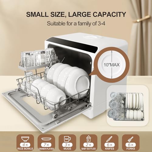 dishwasher, countertop dishwasher with water tank,countertop dishwasher with 5 washing programs, portable dishwasher can also be connected to the tap. - Image 6