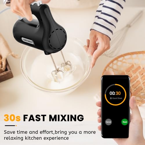 Image of Lord Eagle 5-Speed Small Hand Mixer Electric, 300W Compact Portable, Black | Handheld Kitchen Mixer Egg Beater with 5 Attachments & Storage Bag, Cake Supplies for Bread Dough Baking, Lightweight