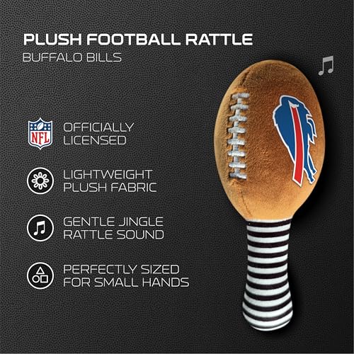Image of Buffalo Bills Plush Football Rattle by Smilo - Officially Licensed NFL Baby Rattle Toy - Soft Baby Rattle with Bell - for Babies and Toddlers from 3 Months