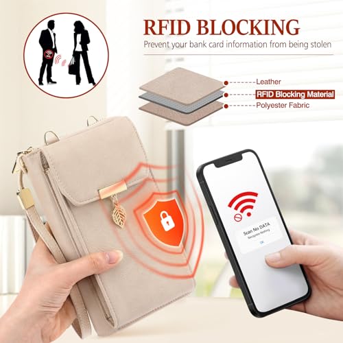 VOBUKE Handytasche mit Geldbörse zum Umhängen RFID Schutz Handy Tasche Damen Umhänge Leder Kleine Handy Umhängetasche Crossbody Schultertasche mit 12 Kartenfächer für Handy Unter 7,2 Zoll