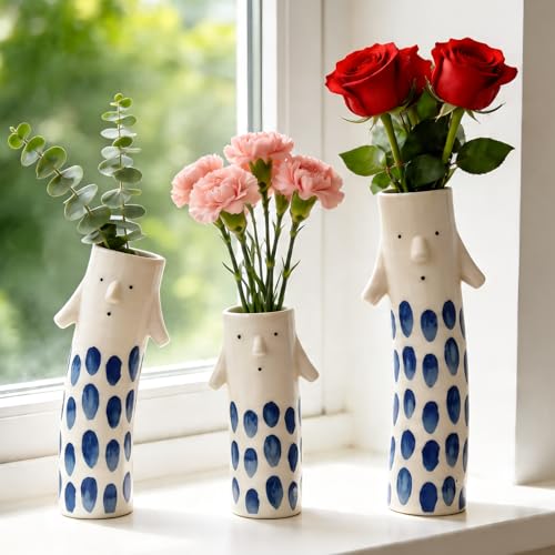 MOUGIGI Cute Family Face Vases Set of 3 - Unique
