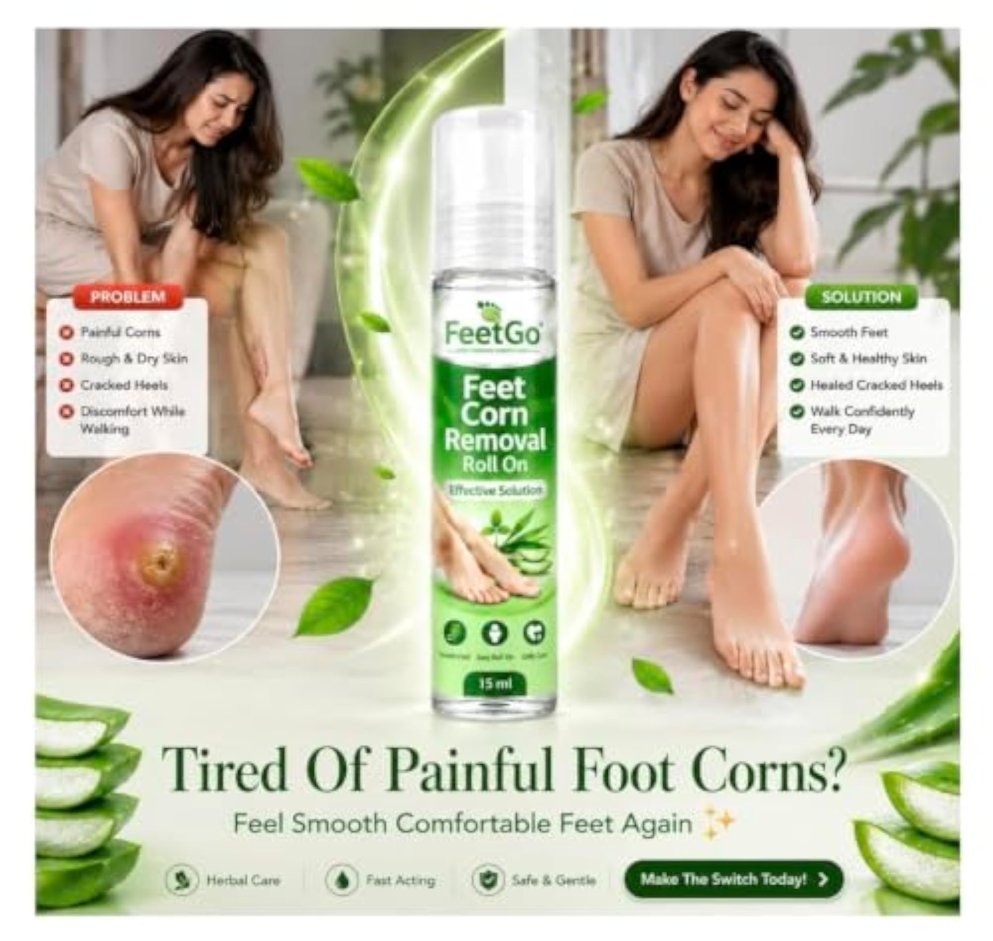 FeetGo Foot Corn Care Roll-On with Aloe Vera & Tea Tree