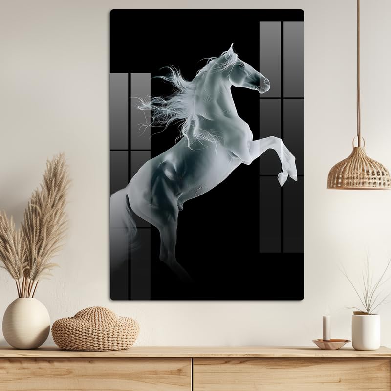 Image of FIVE KRAFT Single White Horse High-Resolution Premium Acrylic Wall Art (Size:18X12Inches 5Mm)