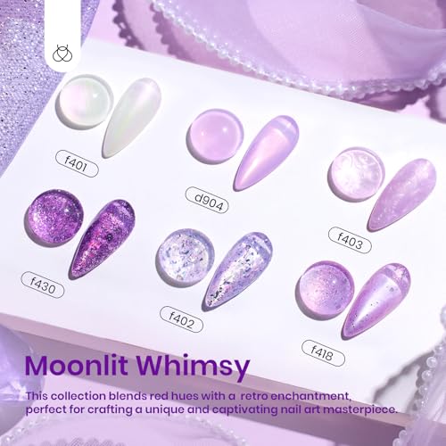 Image of Beetles Purple Gel Polish Set - 6 Color Shimmer Pearl Jelly Gel Polish | with Nail Brush Soak Off LED Lamp Swirl Shell Thread Effect DIY Manicure Gifts for Women