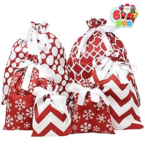 JOYIN 6 Sacs-Cadeaux en Tissu, Rouges, Elégante, en 3 Tailles,Sacs d’Emballage, Décorations de Cadeaux Géants.