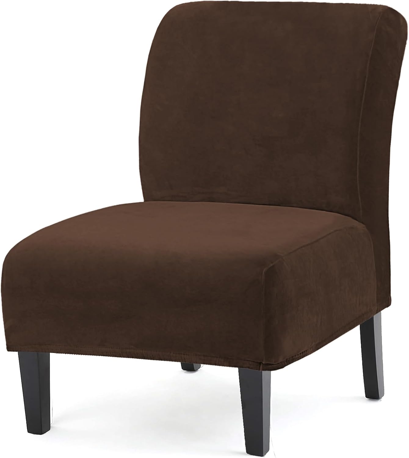UCCONO Armless Accent Chair Slipcovers, Thick Velvet Slipper Accent Chair Covers Hotel Oversized Big Chairs, Removable Furniture Protector with Elastic Bottom, Machine Washable (Brown)