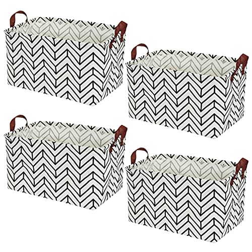 canvas bins for storage - Kingrol 4 Pack Foldable Storage Baskets with Handles, Waterproof Storage Bins for Home, Office, Nursery, Laundry Organizers, 15 x 10.25 x 9.75 Inch