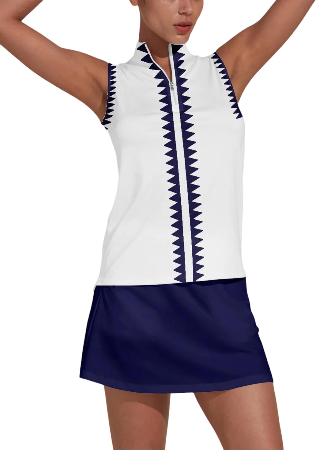 ACEGOLFS Women's Golf Shirts Sleeveless Printed Polo Shirt for Women Quick Dry Quarter Zip Stand Collar Tee Shirt Workout Top - Image 5