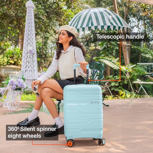 Image of Nasher Miles Paris Hard-Sided Polypropylene Luggage Set of 2 | 55cm & 65cm | 8 Wheels Small & Medium Trolley Bag for Travel | Suitcase (Pastel Green)