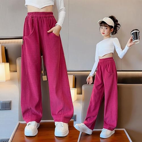 Kids Girls Baggy Corduroy Ribbed Pants Solid Color Loose Elastic Waist Comfy Casual Pants Fall Fashion Warmth Trousers3