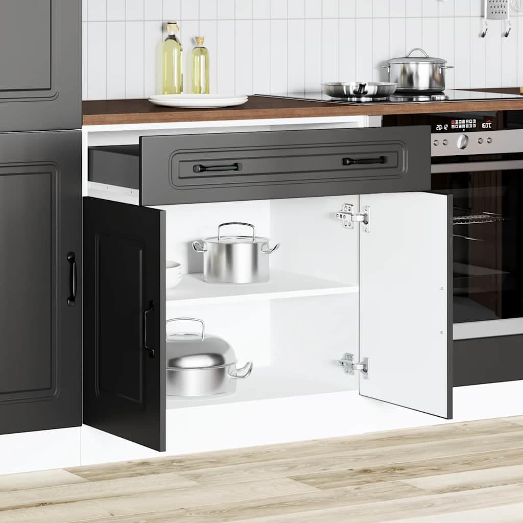 vidaXL Küchenunterschrank Kalmar Schwarz Holzwerkstoff, Spülenunterschrank, Schrank Küche, Lagerschrank, Unterschrank für Küche, Küchenzeile