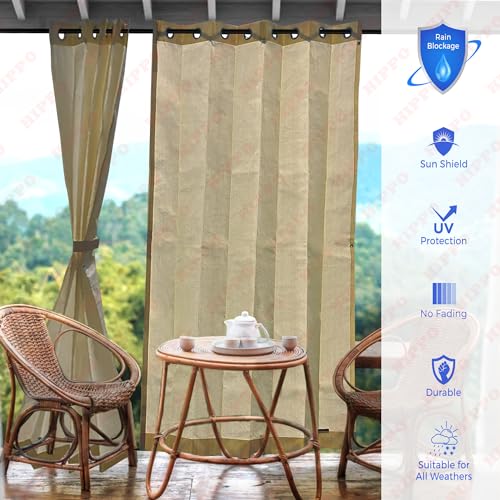 Image of HIPPO Heavy Duty Waterproof Outdoor Curtain 260 GSM - HDPE Coated Light Filtering Curtain for Lawn, Garden, Patio, Balcony & Hotel Outdoor Areas (4 Feet X 9 Feet, 2IN1 Ivory-Glow, 2 PC)