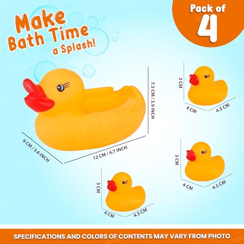 Image of Zest 4 Toyz Chu Chu Duck Bath Toy Set Duck Toy for Kids Floating Rubber Duck Family Safe & Fun Water Play Baby Toys for Kids Babies & Toddlers (Pack of 4) Yellow