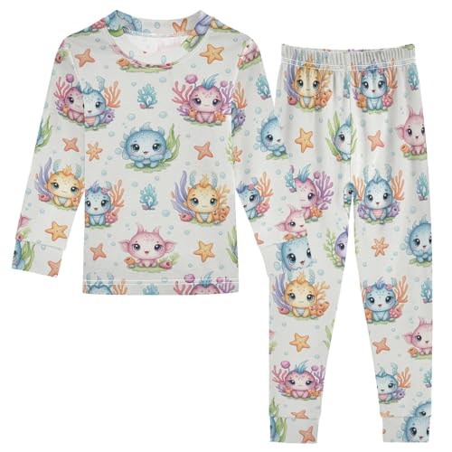 Pajama Sets Long Sleeve Cute Sea Creatures Pattern Soft Comfy Sleepwear 2 Piece PJS 3-8T