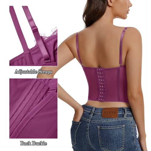 Image of Lace Corset Tops for Women Sexy Bustier Top | Adjustable Straps, 3-rows Back Hooks, Soft, Slim Fit, Going Out Top for Party /Concerts /Date Night /Halloween