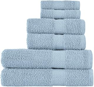 Sweet Needle - Towels Set, Light Blue - 2 Bath Towels, 2 Hand Towels and 2 Washcloths, Daily Use 500 GSM Ring Spun, 100% Cotton, Highly Absorbent for Bathroom, Shower & Gift (Pack of 6)