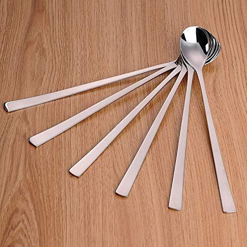 Kristal Stainless Steel Soda Spoon Length, Extra Long Spoon for Iced Tea, Coffee, Ice Cream Spoon for Tall Glasses Cocktail Bar Long Handle Spoon Milkshake Spoon Tableware, Set of 12Pcs Silver