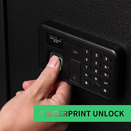 BILLCONCH Gun Safe, Biometric Pistol Safe with Display and Voice Prompt, Automatic Locking Tabs | Detachable Shelf and Foldable Gun Racks for Handgun Safe (0.9 Cubic Feet) - Thumbnail 3