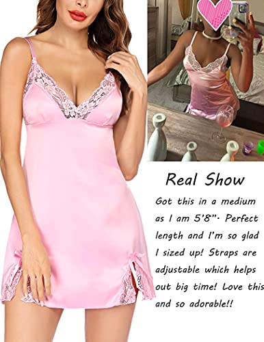 Image of ADOME Lingerie for Women Lace Chemise Nightgown Satin Babydoll Dress Silk Slip Nightwear S-XXL