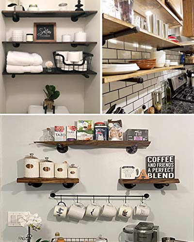 12-Inch Pipe Shelf Brackets For Diy Floating Shelves, Industrial Iron Pipe Bracket, Heavy Duty Metal Shelving Brackets, 6 Pack, Black #TOP6