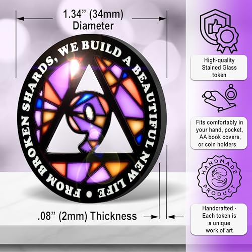 Image of Stained Glass 9 Year AA Chip Sobriety Coin Medallion, Fragments to Freedom Alcoholics Anonymous Addiction Recovery Anniversary Token, Inspirational Sober Gifts for Men and Women by the Token Shop
