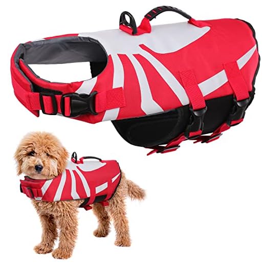Chaleco Natación para Perros, Protector de Traje de Baño Mascotas Chaleco de Flotación Ajustable con Flotabilidad y Manija De Rescate Abrigo Seguridad en la Piscina/Playa/Canotaje(Rojo, S)