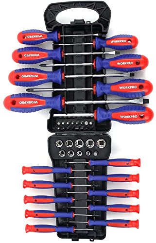 WORKPRO 45-Piece Screwdriver Set| Includes Precision Screwdrivers, Standard Screwdrivers, 1/4" Driver, Socket Set, and Organizer Rack| Perfect for DIY, Home Repair