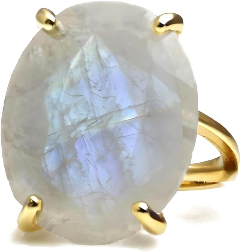 Dreamy Large Moonstone Ring - Oval Crystal Ring in 14k Gold - Charming June Birthstone Jewelry for Women - Handmade Rings for Engagement, Wedding, Fashion - Customizable Material