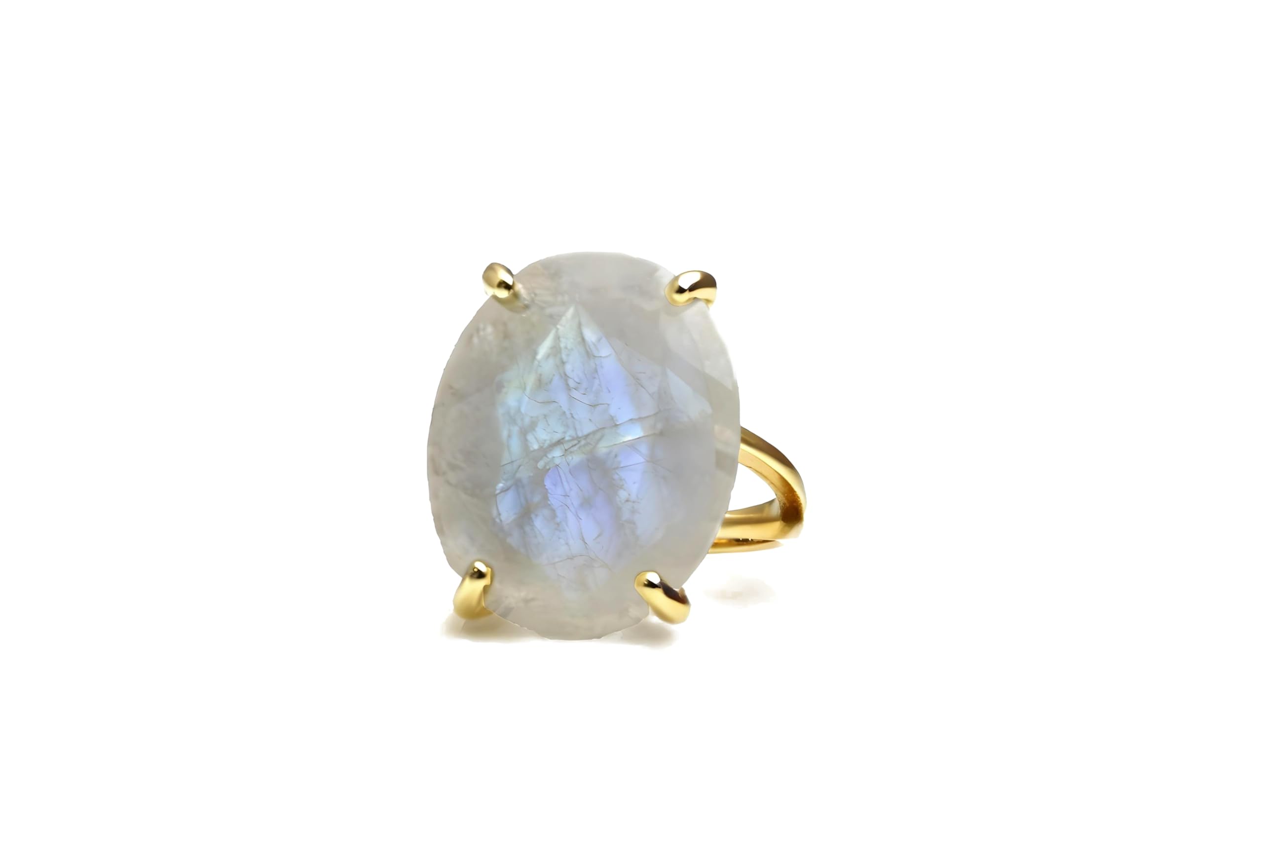 Anillo de Piedra Lunar Grande de Ensueño - Anillo de Cristal Ovalado en Oro de 14k - Joyería de Piedra de Nacimiento de Junio para Mujeres - Anillos Hechos a Mano para Compromiso de Boda de Moda