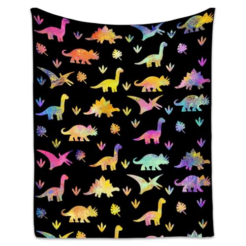 Dinosaur Blanket - 50x60 Inches Cute Throw for Boys - Black Soft Fuzzy Blankets for Couch & Office