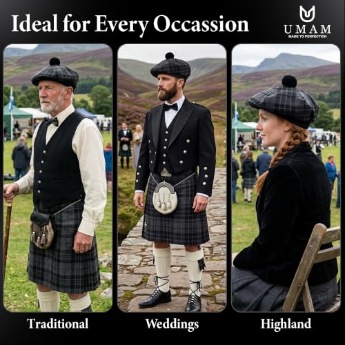 Image of Scottish Tam O' Shanter Hat Tartan Bonnet Pom Pom Wool Flat Cap One Size