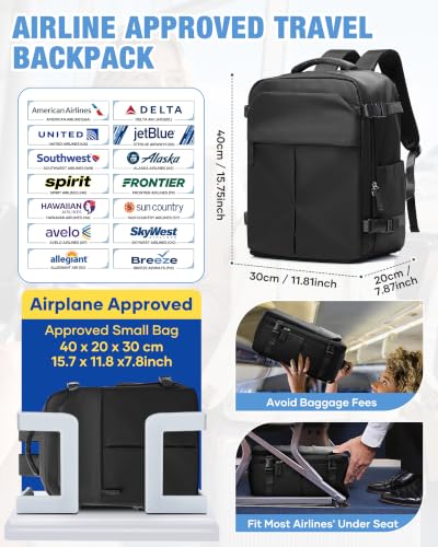 Image of suradar Travel Backpack for Women & Men,Airline Approved Carry On Backpack for Traveling Personal Item Bag Laptop Backpack with Shoe Compartment, Business Causal Weekender College Gym Backpack,Black