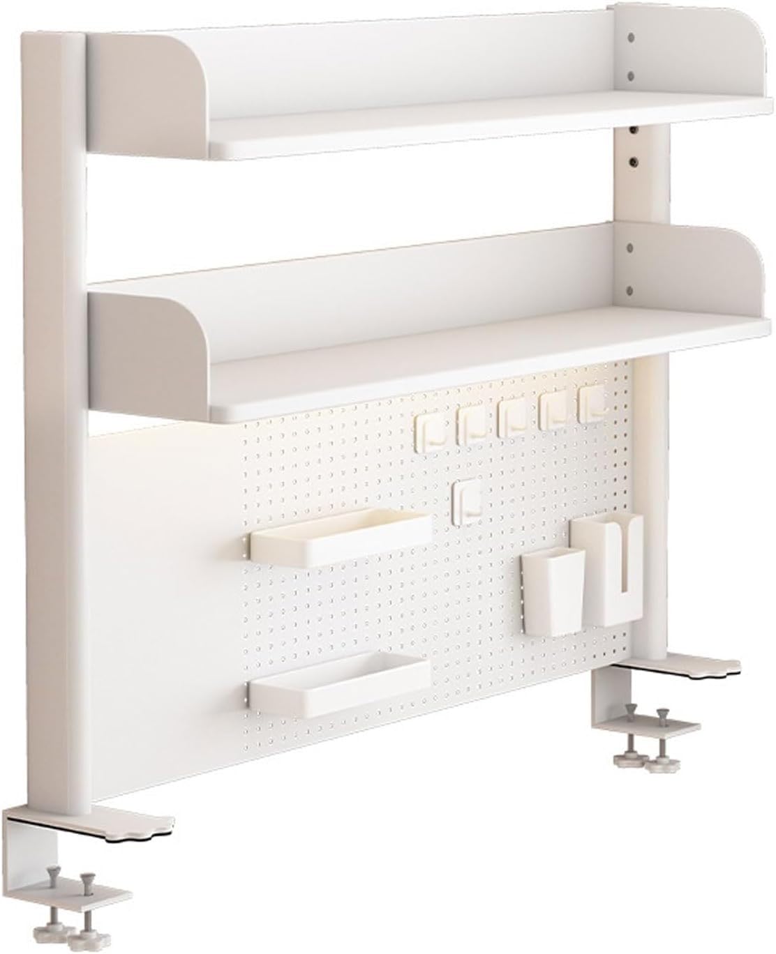 Estante organizador de escritorio con bandeja ajustable, estantería de 2 niveles para accesorios de mesa y suministros de escritorio, solución de almacenamiento eficiente para el hogar y la oficina