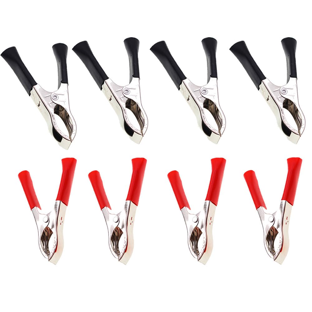 Topjinzhione Red/Black 8 Pack 100A Jump Lead Clamps Heavy Duty Pure Copper Crocodile Alligator Clips Car Booster Cable Battery Clamps For Auto (2 + 2 Black) (Eight)