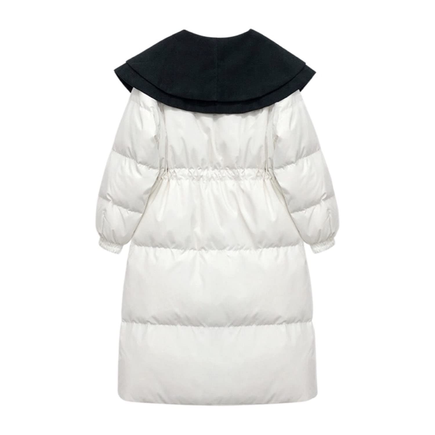 Doudoune Col de Poupée Grande Poche Veste Rembourrée Mi-Longue Outwear Hiver Épaissir Manteau Bouffant pour Femmes Dames,White,M(60