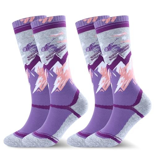 West Biking Calcetines de esquí para niños – 2 pares de calcetines térmicos gruesos para niños, lana de merino, calcetines cálidos para niños para clima frío, esquí y senderismo, calcetines