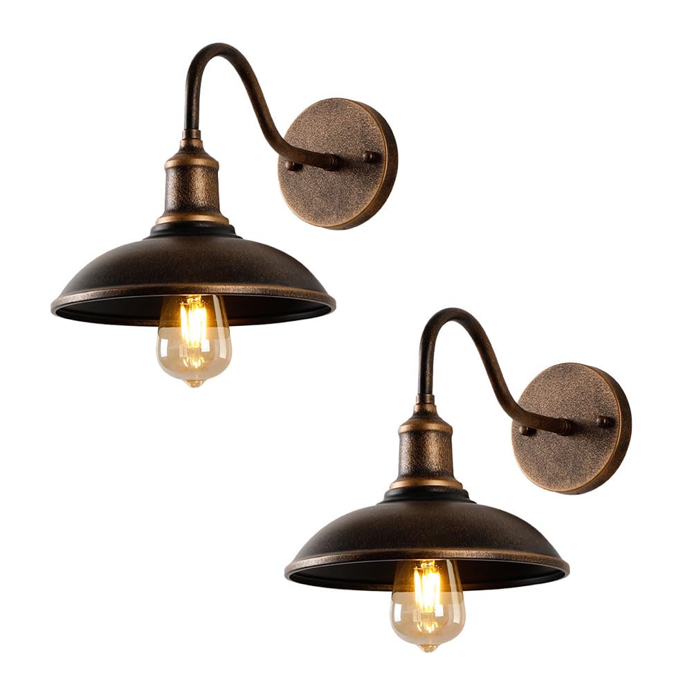 Moddeny 2 PCS Outdoor Wall Lights Anti-Rust Iron 9.4 Inch Gooseneck Wall Sconce Waterproof Bronze Porch Wall Light Fixtures Retro Farmhouse Wall Mount Exterior Wall Lighting