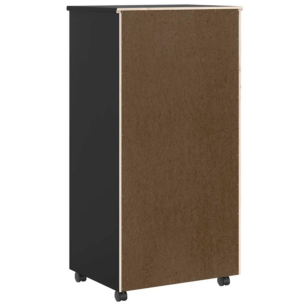 vidaXL Rollschrank mit Schubladen Moss Schwarz Massivholz Kiefer, Kommode, Schubladenschrank, Schreibtischschrank, Aktenschrank, Büroschrank
