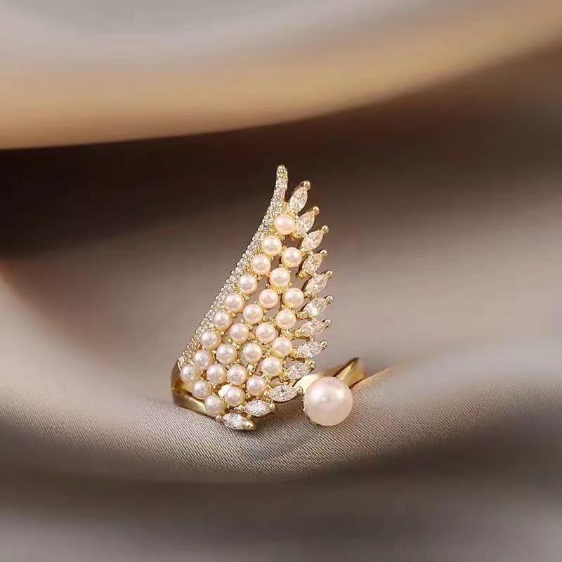 CSIYANJRY99 Vintage Pearl Ring Stacking Promise Pearl Rings Adjustable Open Finger Ring Trendy Personality Statement Jewelry for Women4