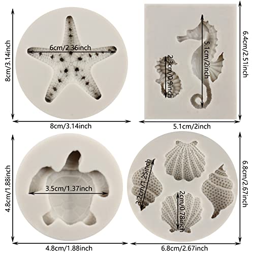 Teyoulin Marine Theme Fondant Silicone Molds Seashell Conch Seahorse Starfish Sea Turtle Silicone Mold For Cupcake Topper Cake Decorating Candy Chocolate Gum Paste Polymer Clay Set Of 4 #TOP1