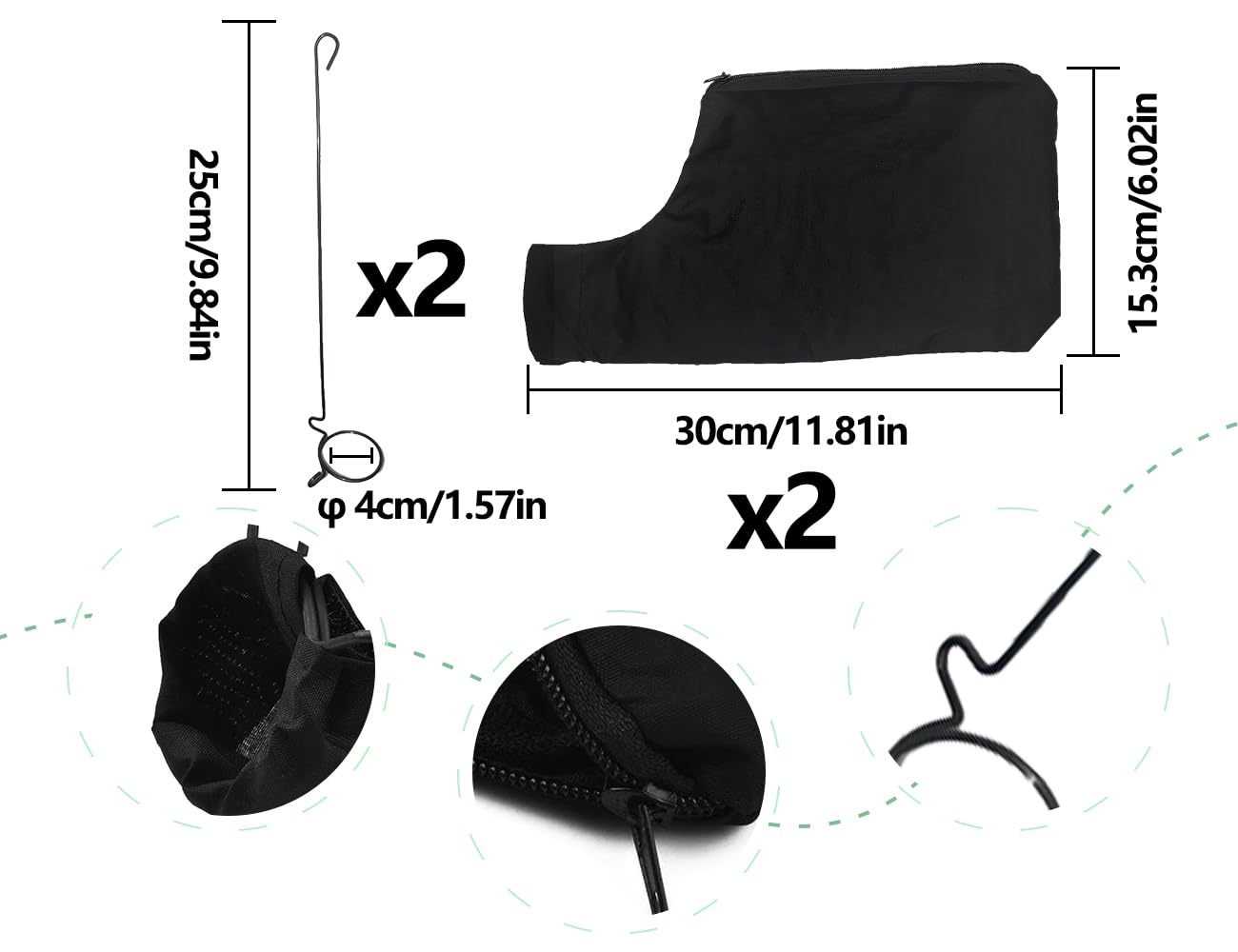 2 piezas bolsas de polvo para sierras de inglete 255, bolsa de serrín,accesorios para sierras de mesa,bolsa de serrín con cremallera y soporte de alambre(negro,30 * 15,3 cm)