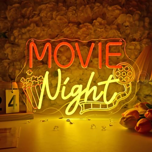 Image of Britrio Movie Night Neon Sign for Home Theater Man Cave Business Wall Light | LED Movie Time Neon Light Cinema Room Game Room Decor Film Lover Gift Party Backdrop Wall Art 5V USB with Dimmer 15.75 inch