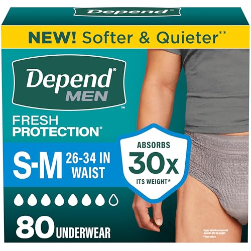 Image of Depend Fresh Protection Adult Diapers, Incontinence Underwear for Men, Disposable, Maximum, Small /Medium, Grey, 80 Count (2 Packs of 40), Packaging May Vary