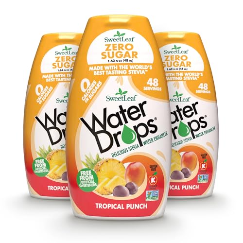 SweetLeaf Water Flavoring Drops - Stevia Water Enhancer, Sugar Free, Zero Calorie Water Additive, Contains Monk Fruit Extract, Gluten Free, Keto Friendly - Tropical Punch, 1.62 Fl Oz (Pack of 3)