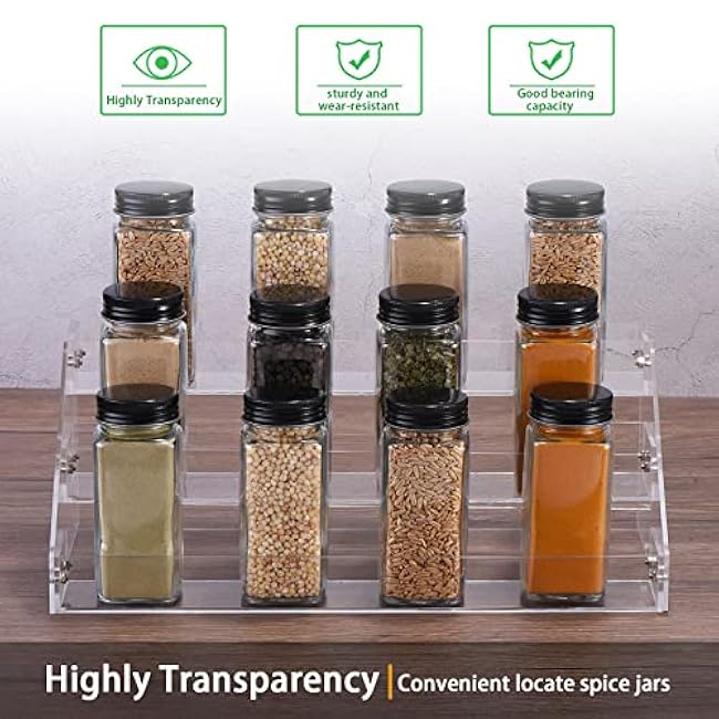 uxcell Acrylic Spice Rack Organizer for Cabinet, 3 Tier Clear Spice Rack Shelf Seasoning Can Organizer Spice Drawer Organizer for Countertop Cabinet Storage Pantry Kitchen Organization